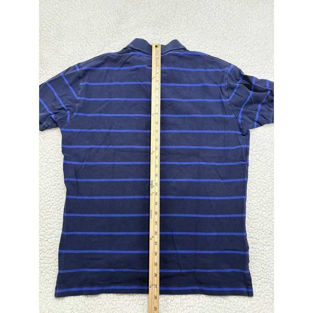 Polo Ralph Lauren Navy Blue Striped Cotton Polo‎ Shirt Mens Size L White Pony